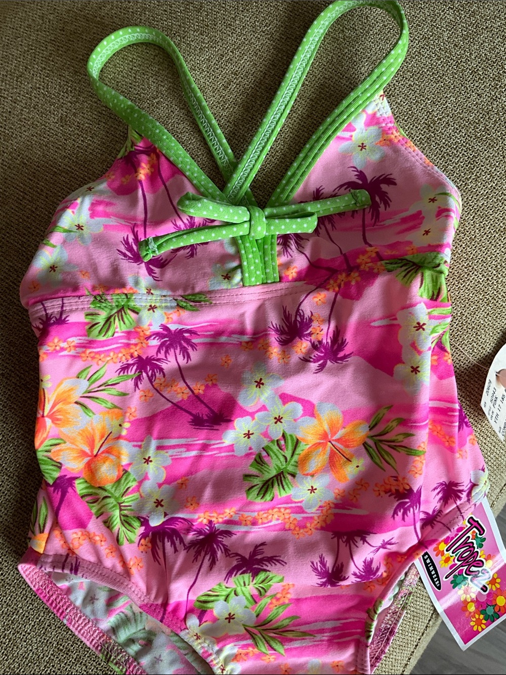 St. Tropez Kids Pink Coral Floral Tropical One-Piece Swimsuit  NWT 4